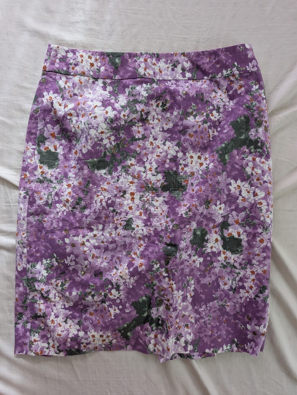 J. Crew 2010 Style Pencil Skirt Knee Length Womens Floral Purple Cotton Size 12